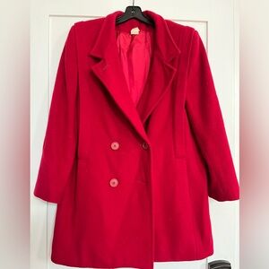 Elegant Red Wool, Double-Breasted Peacoat
